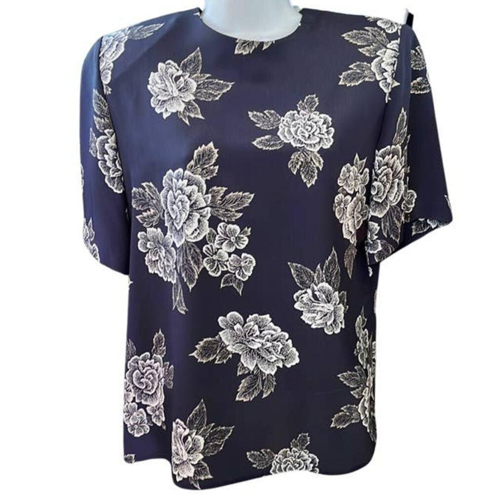 Lucia Navy Rose 80s Blouse Size Large